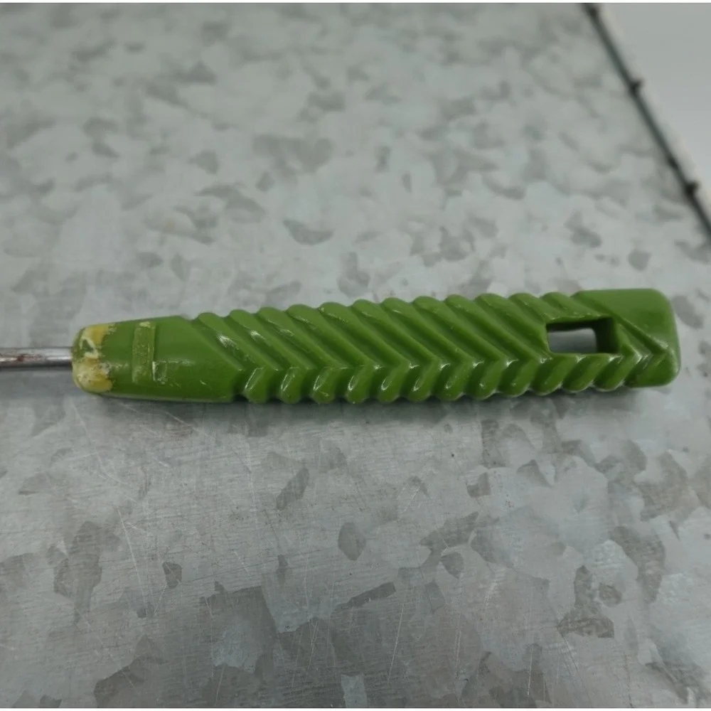 Vintage Slotted Spatula Turner Green Chevron Handle Stainless Steel Kitchen Tool